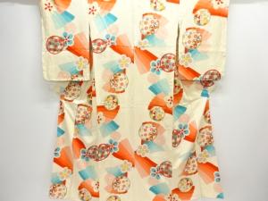 アンティーク　檜扇に花模様着物